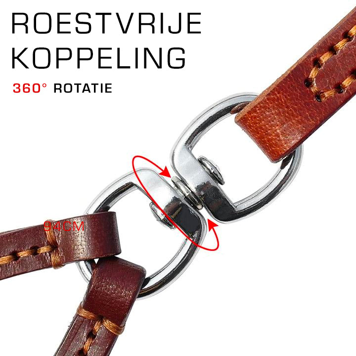 Lederen Duo Leiband - Lijnen & halsbanden voor honden - WOEF Boetiek