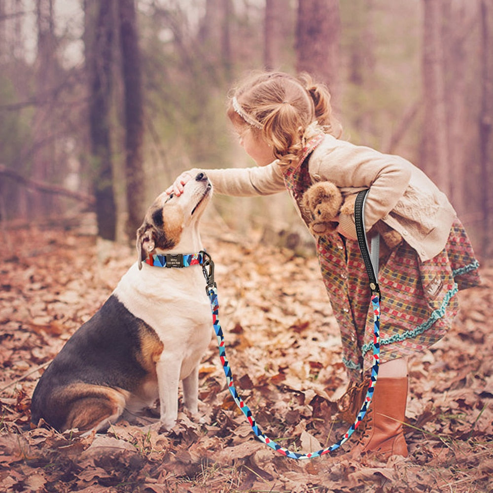 PETZZ Kleurrijke Gepersonaliseerde Halsband - GRATIS Riem voor Honden
