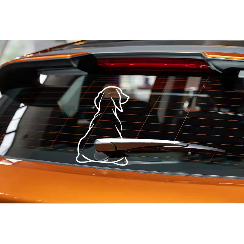 Witte hondendecal met ruitenwisserstaart voor auto, maat 21x31 cm