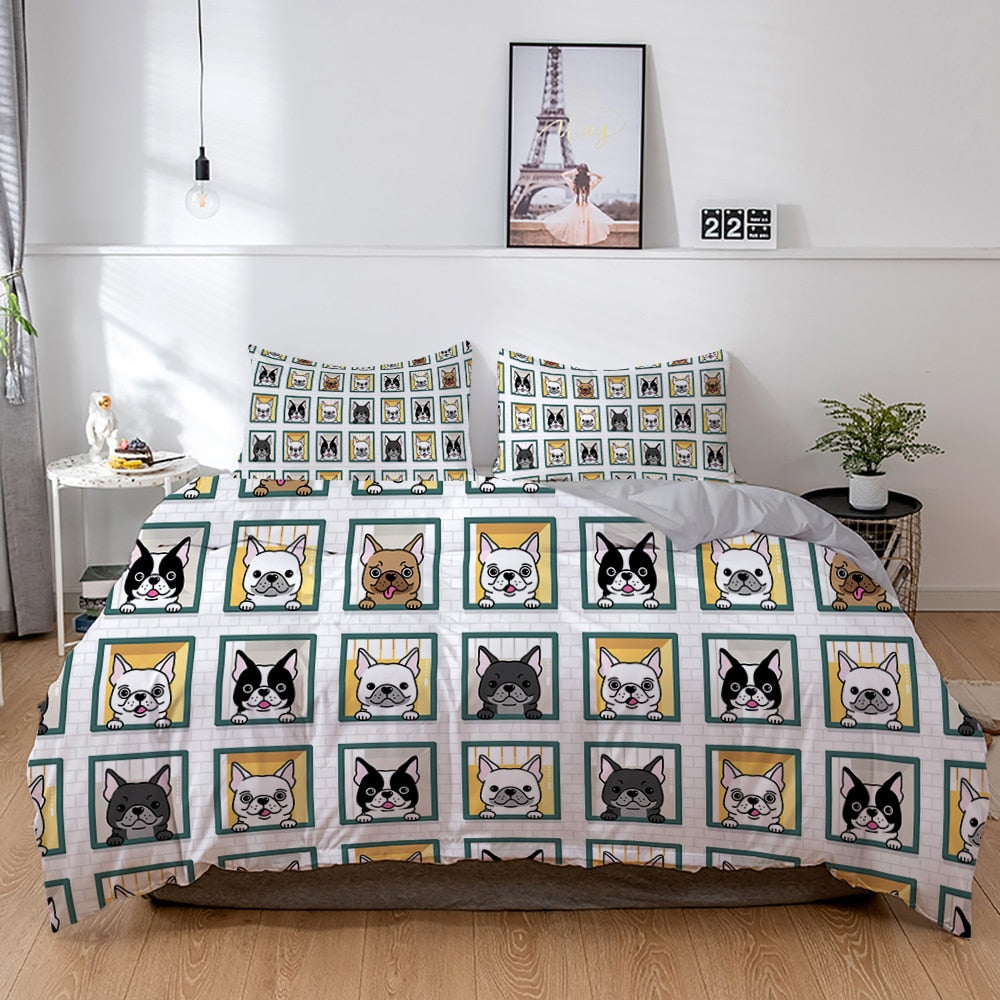 Beddengoed, 200 x 220 cm, zwarte Franse bulldog Beddengoed, 200 x 220 cm, zwarte Franse bulldog