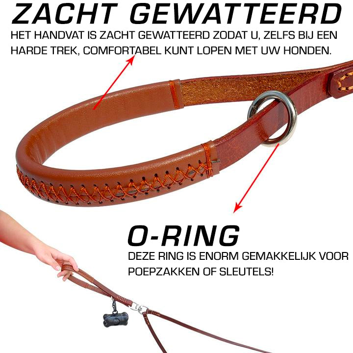 Lederen Duo Leiband - Lijnen & halsbanden voor honden - WOEF Boetiek